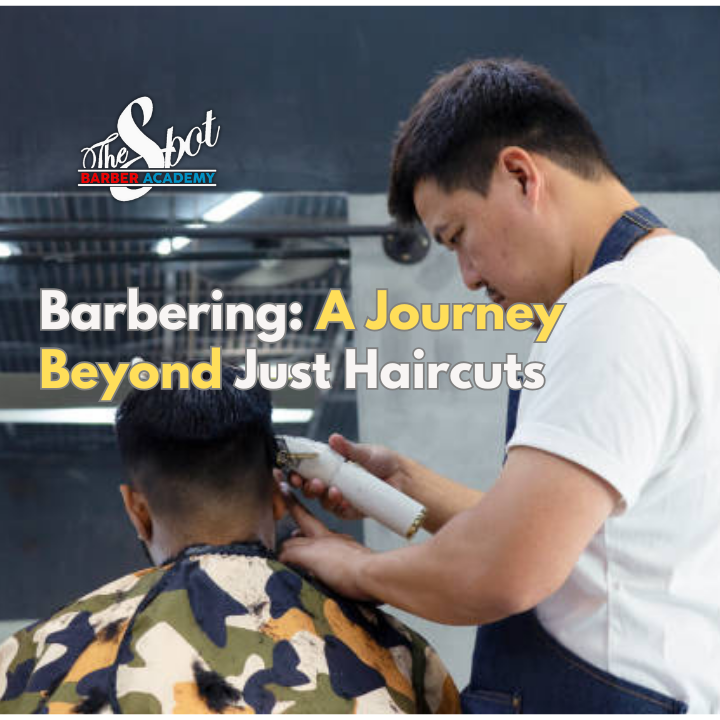 Barber make a haircut for customer at barbershop. Using hair clipper. Small and retail business.