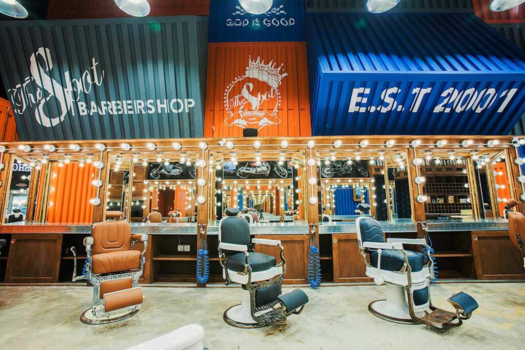 inside the spot barber shop with barber chairs